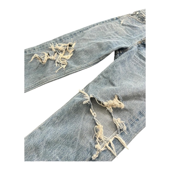Agolde 90’s Jean Distressed Mid Rise Women’s Size 24X28 Light Blue Frayed Cotton - Picture 12 of 13